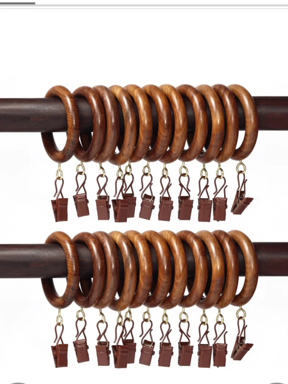 Wood Curtain Rings with Clips 2.5” for 1” Pole - NATURAL ROSEWOOD